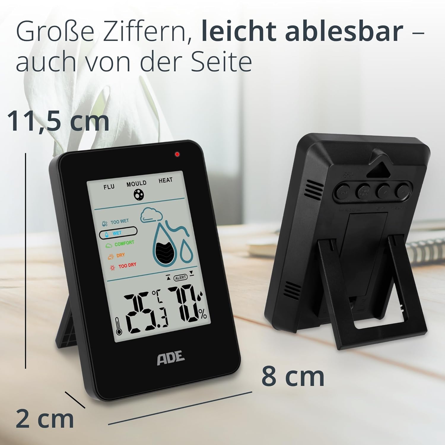 Temperature and humidity meter with mold alarm - Ade