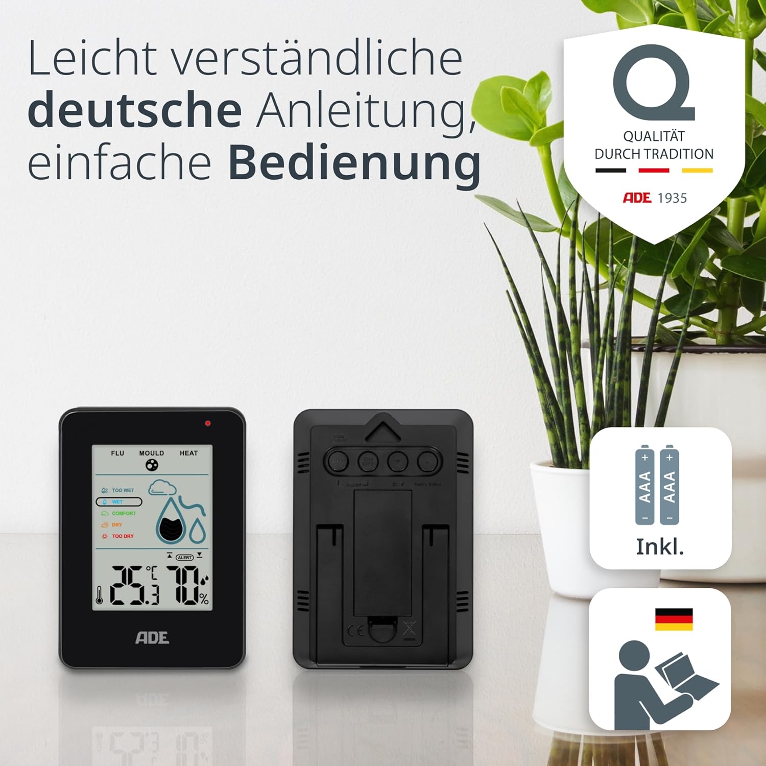 Temperature and humidity meter with mold alarm - Ade