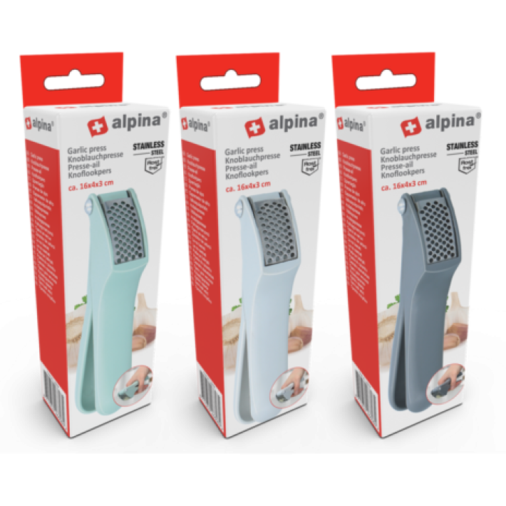 Garlic press with foldable stainless steel pressing plate - Alpina