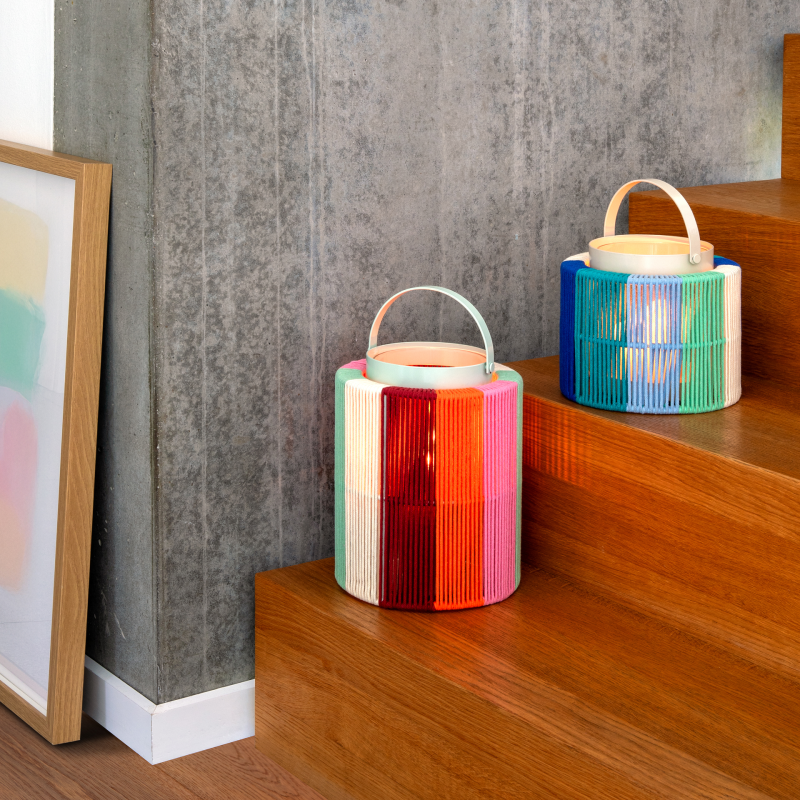 Candle holder with glass cylinder and finish in colorful cotton Maja - Remember