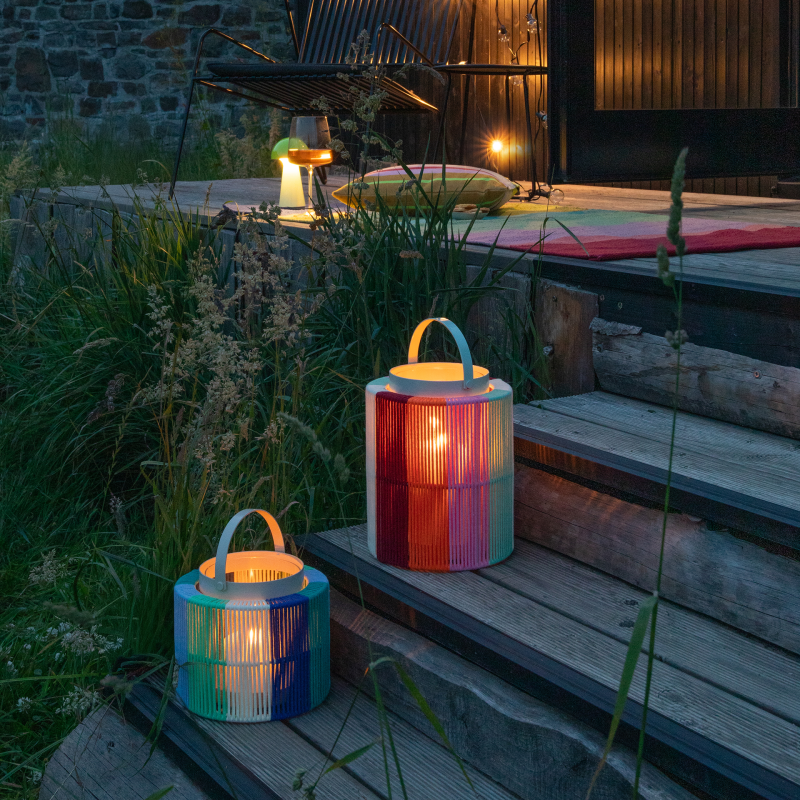 Candle holder with glass cylinder and finish in colorful cotton Maja - Remember