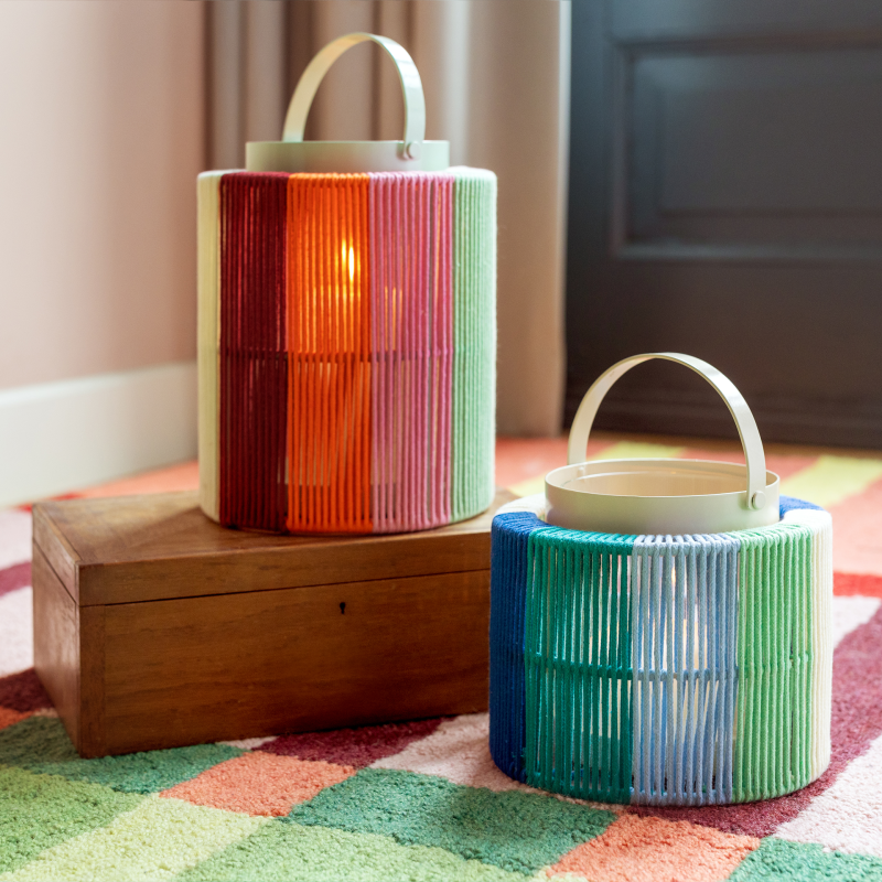 Candle holder with glass cylinder and finish in colorful cotton Maja - Remember