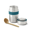 Stainless Steel Food Flask van Black & Blum open met Ocean blue houder en een bruine lepel