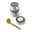 Stainless Steel Food Flask van Black & Blum open met Olive Green houder en een bruine lepel