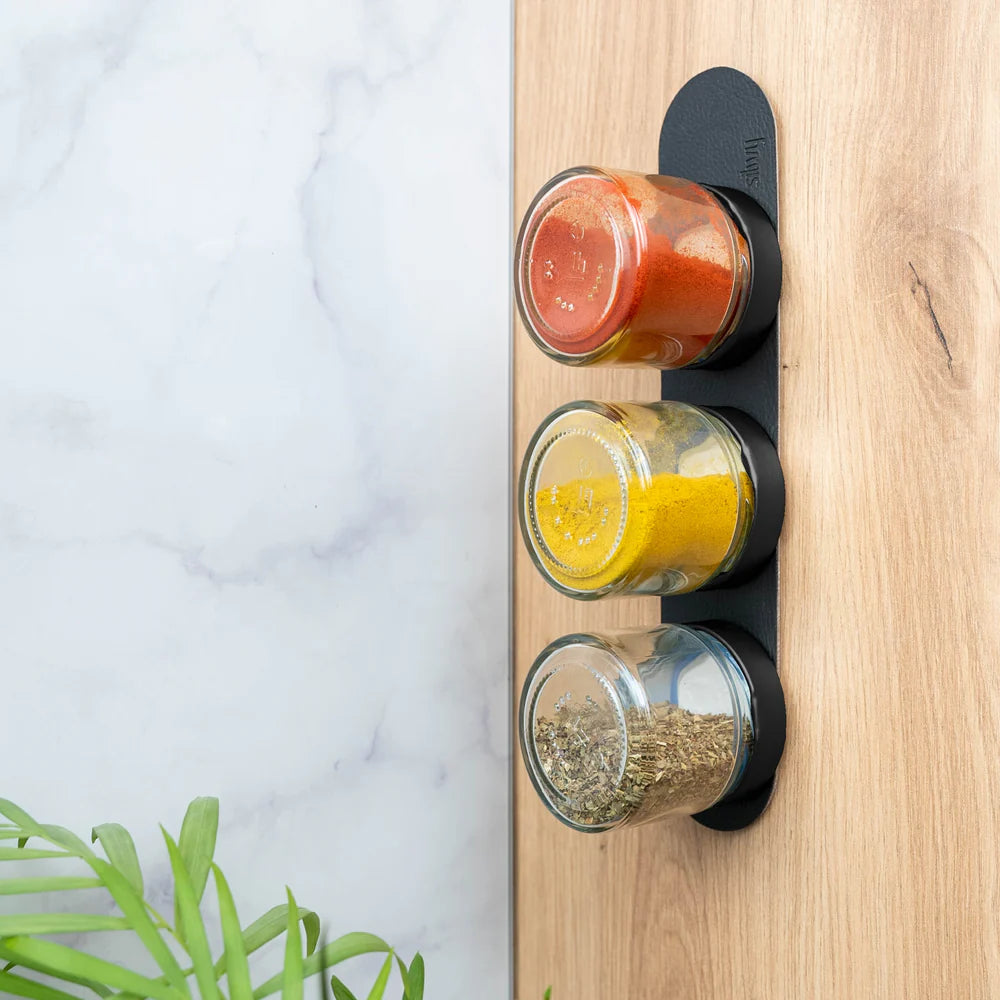 Magnetic herb jars set of 3 pieces with metal strip Black & Classy - Silwy