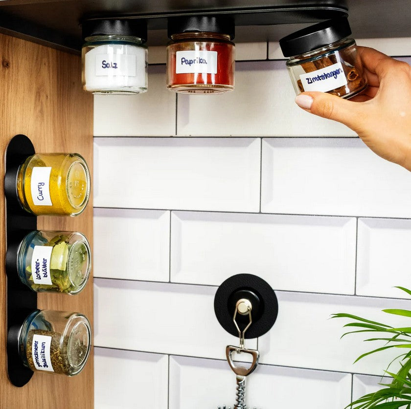 Magnetic herb jars set of 3 pieces with metal strip Black & Classy - Silwy