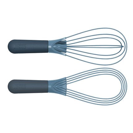 Opvouwbare garde Twist van Joseph Joseph blauw in de twee standen naast mekaar