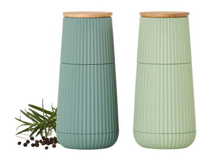 Salt and pepper mills with ceramic grinding mechanisms and oak lids - AdHoc