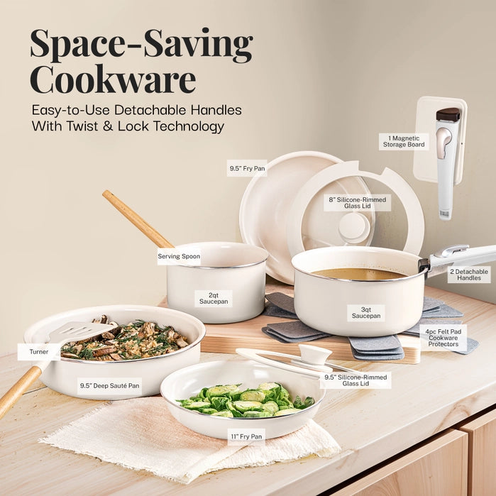 Pots and pans set 18-piece with removable handle in 2 colors - Gotham Steel