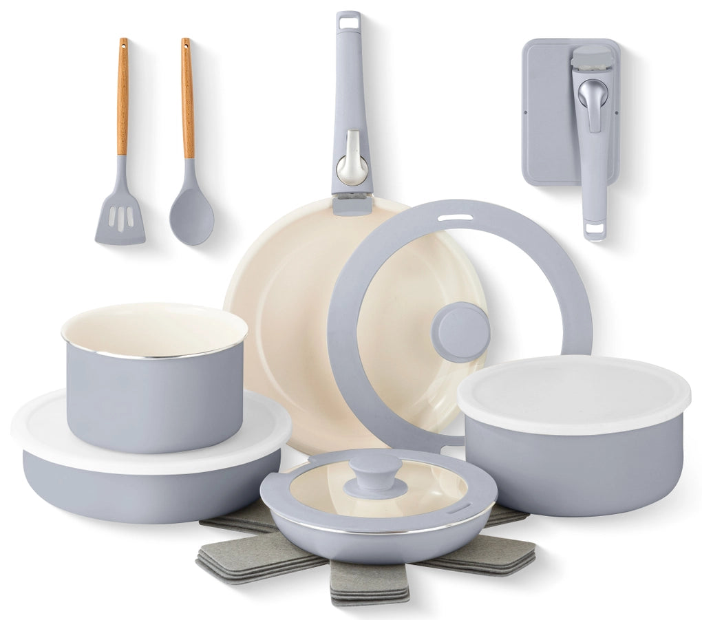 Pots and pans set 18-piece with removable handle in 2 colors - Gotham Steel