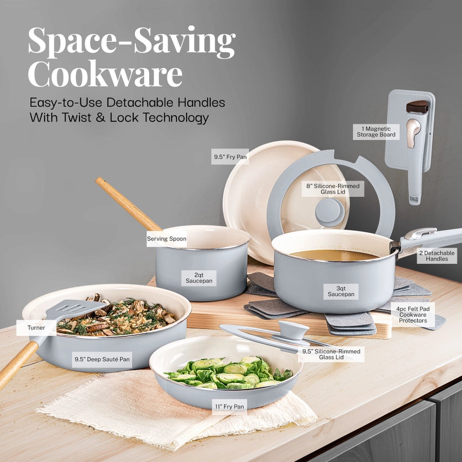 Pots and pans set 18-piece with removable handle in 2 colors - Gotham Steel