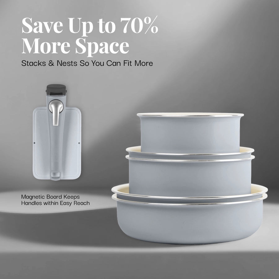 Pots and pans set 18-piece with removable handle in 2 colors - Gotham Steel