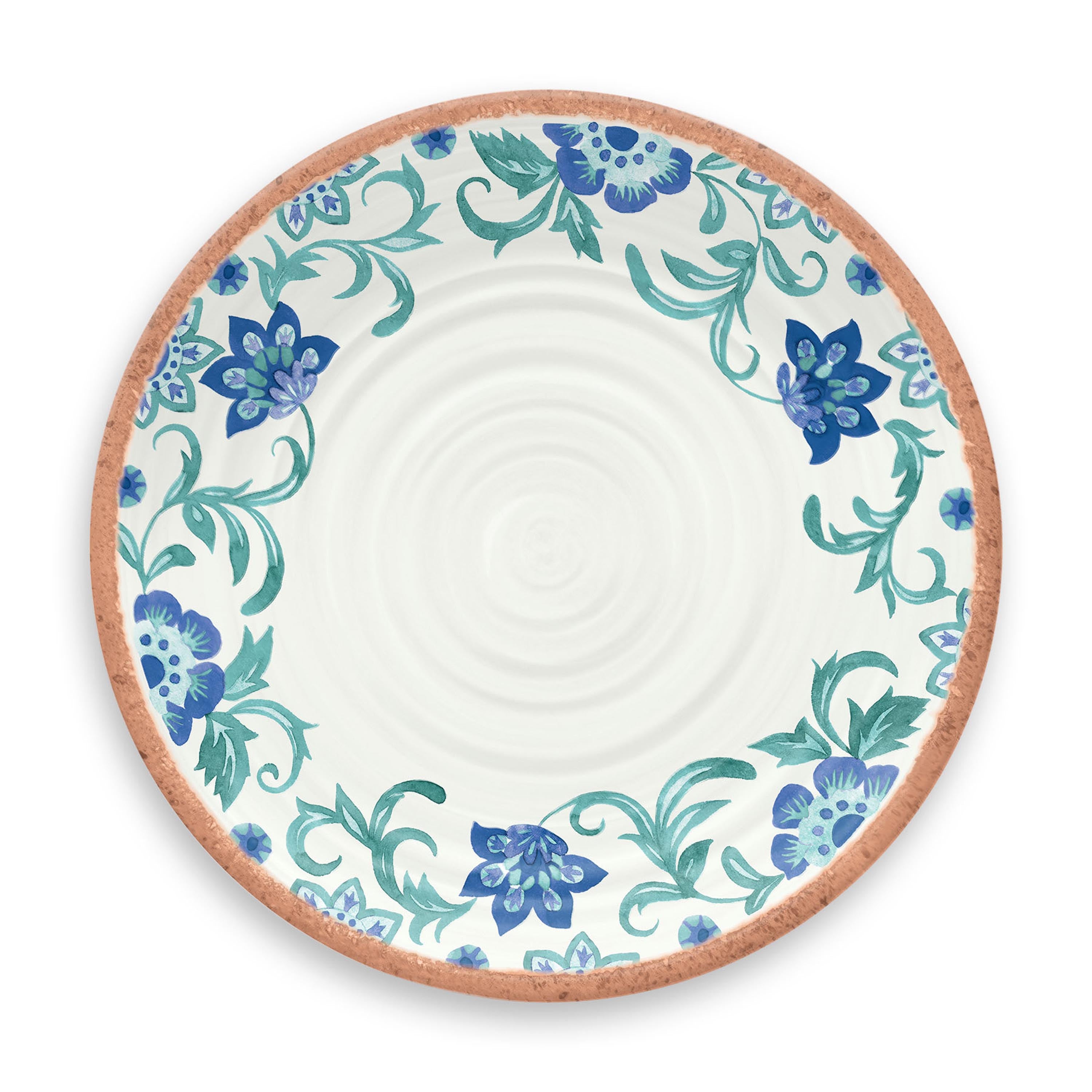 Plat bord uit kunststof in zomers bloemmotief met terracotta look rand Rio Turquoise Floral