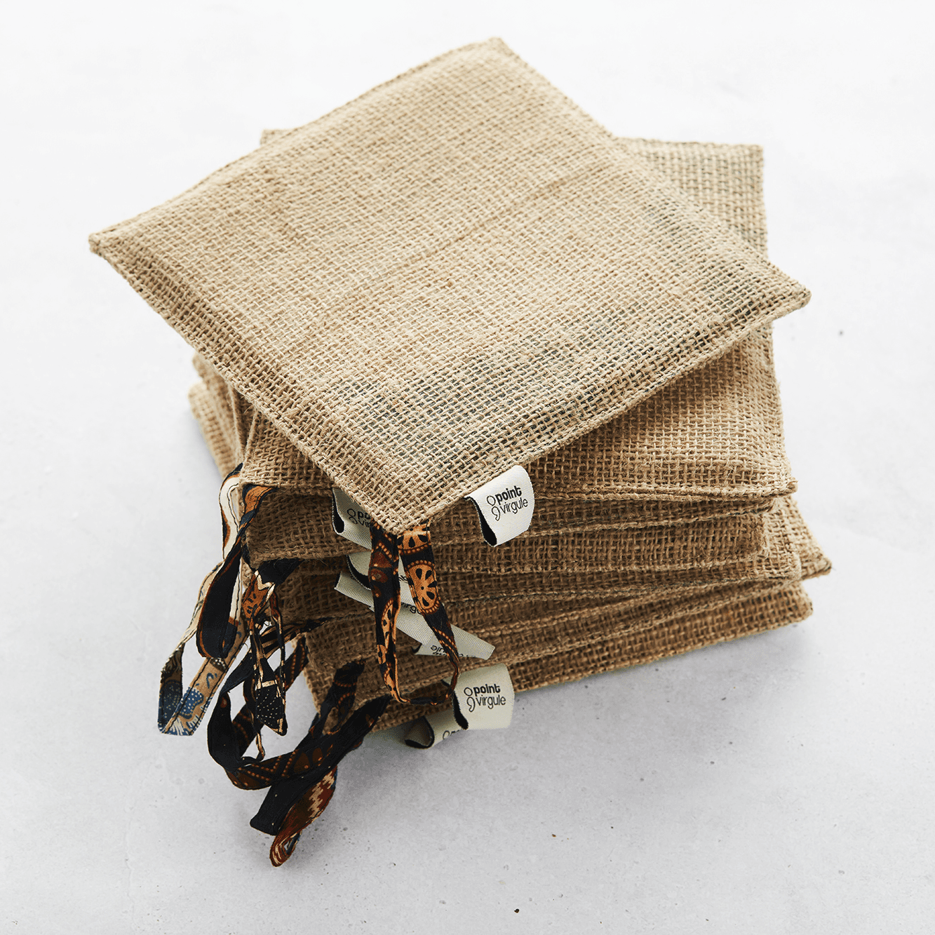 Set of 2 pot holders made of jute and textile - Point-Virgule