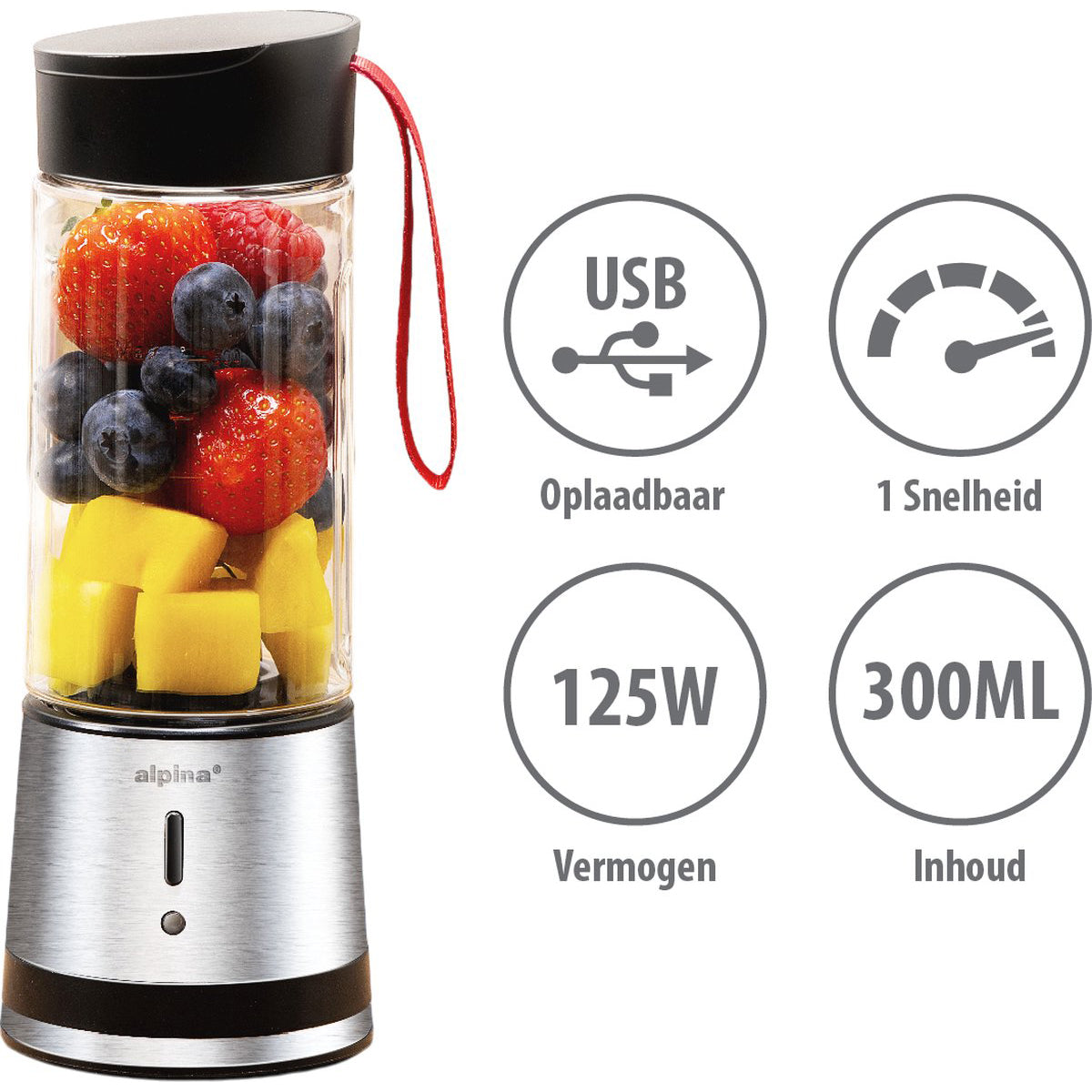 Smoothie maker or mini blender made of stainless steel with 125 W - Alpina
