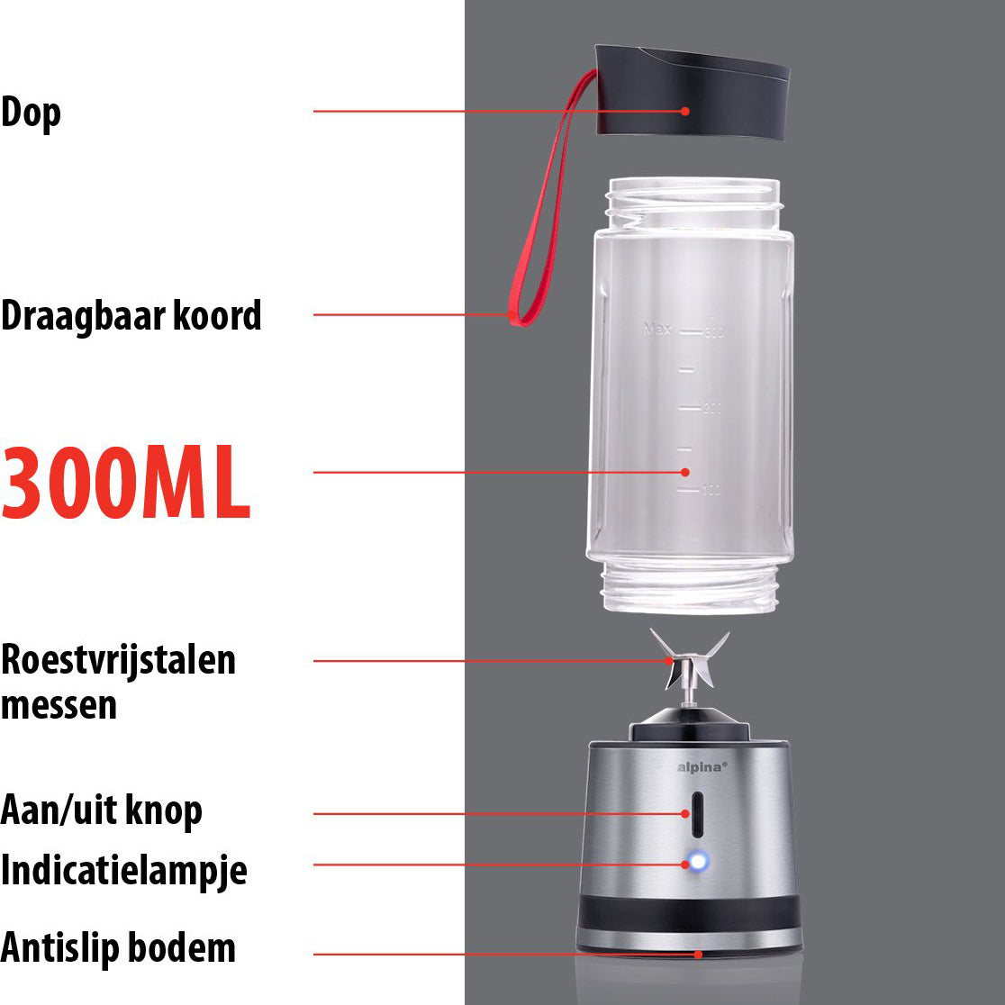 Smoothie maker or mini blender made of stainless steel with 125 W - Alpina