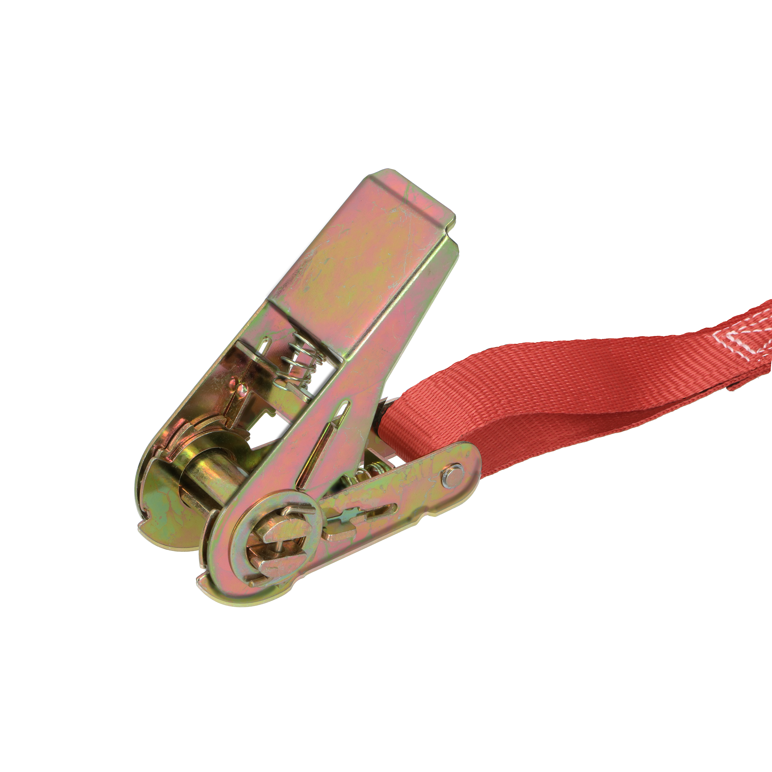 metalen clip aan uiteinden van rode bagageriem 