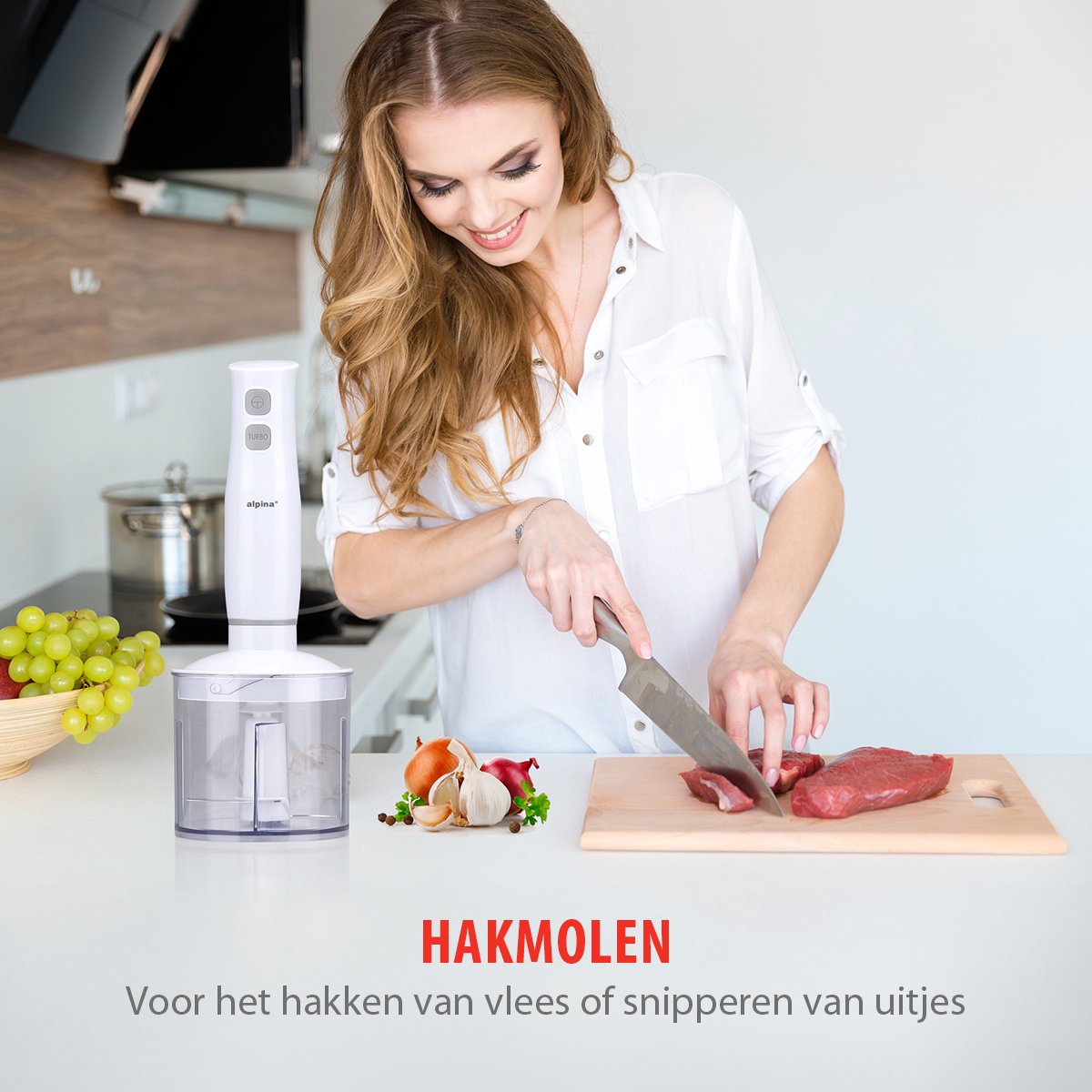 400W Hand Blender Set with Blender, Chopper, and Whisk - Alpina