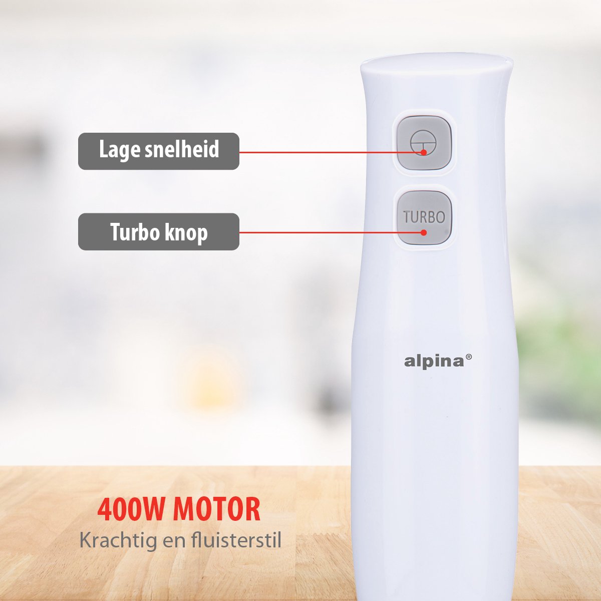 400W Hand Blender Set with Blender, Chopper, and Whisk - Alpina