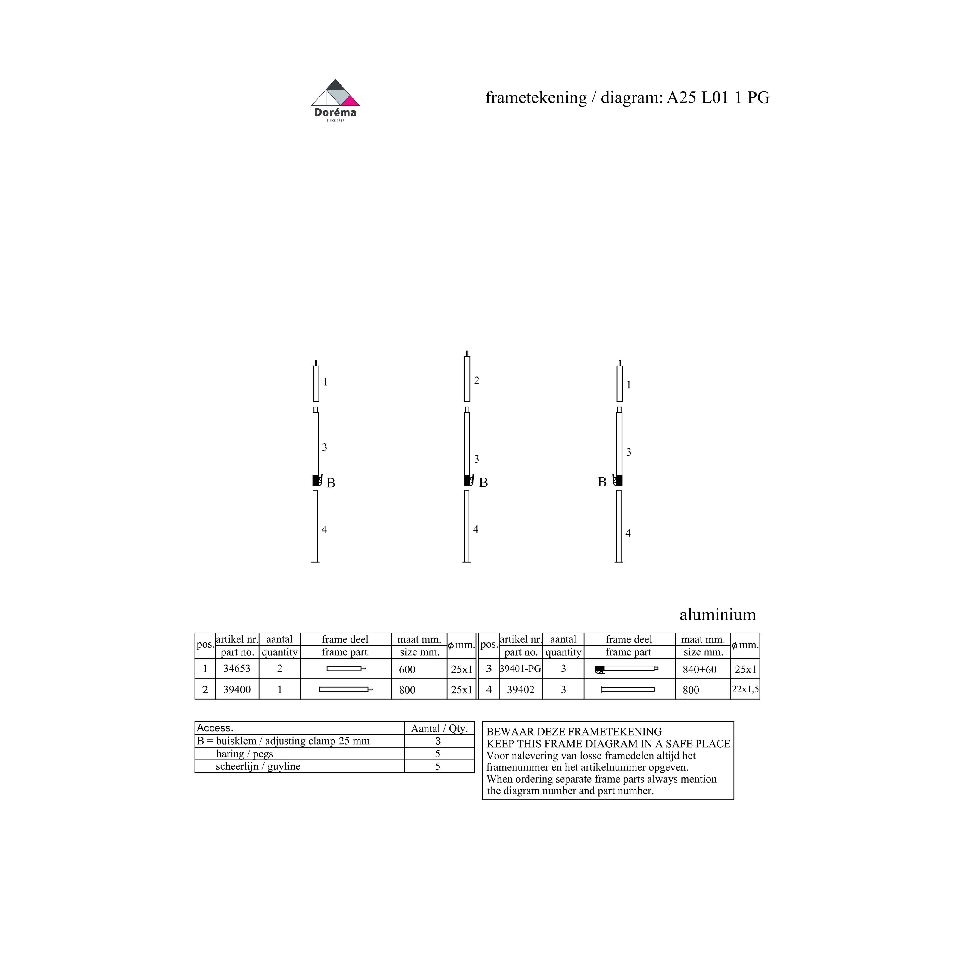 Universal pole set for caravan awning - Doréma