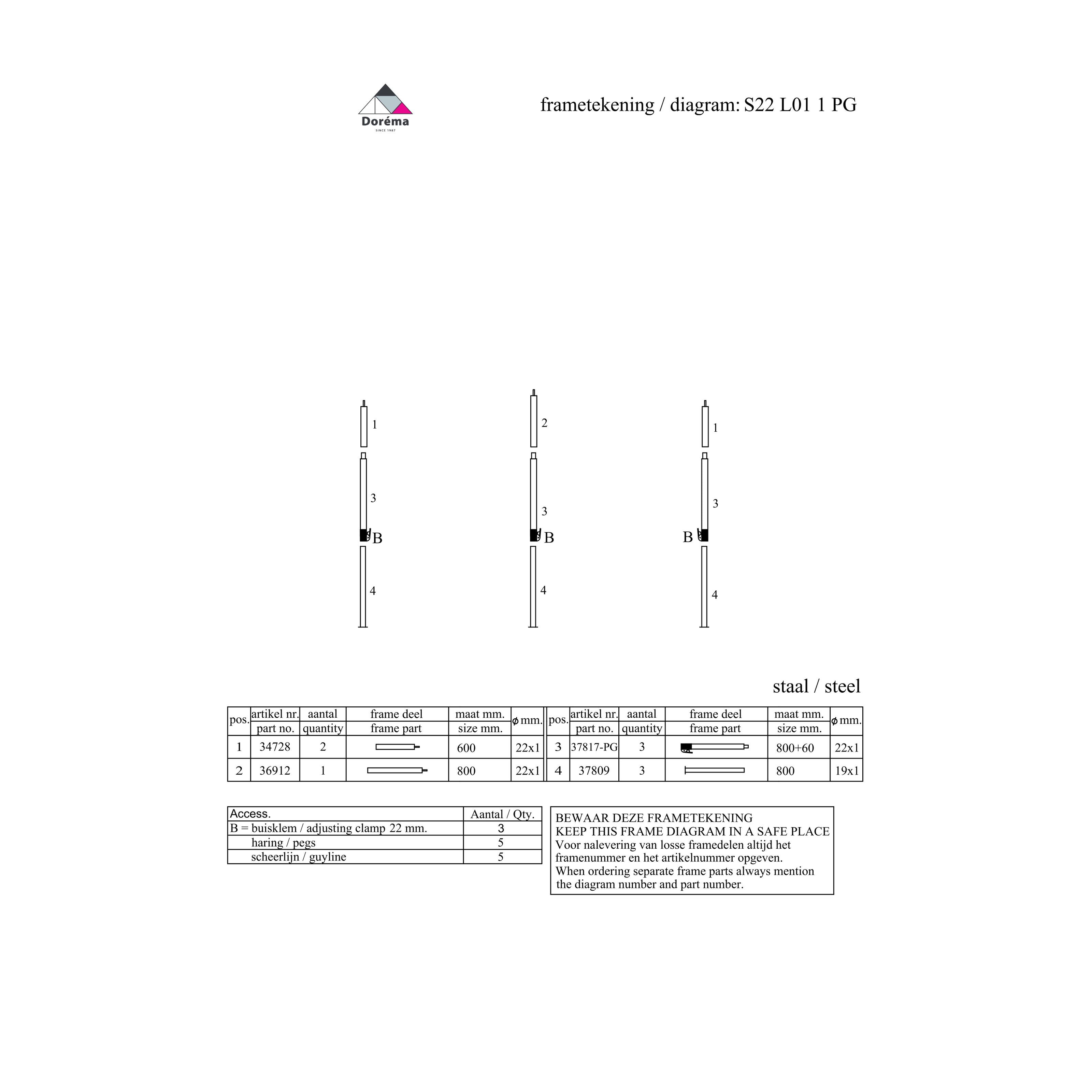 Universal pole set for caravan awning - Doréma