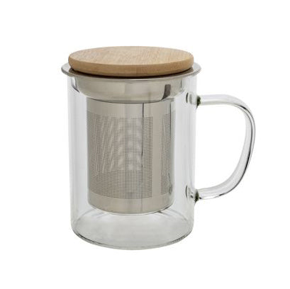 Verre à thé en verre borosilicaté de 35 cl avec filtre amovible et couvercle en bois de bambou - Cosy&Trendy