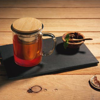 Verre à thé en verre borosilicaté de 35 cl avec filtre amovible et couvercle en bois de bambou - Cosy&Trendy