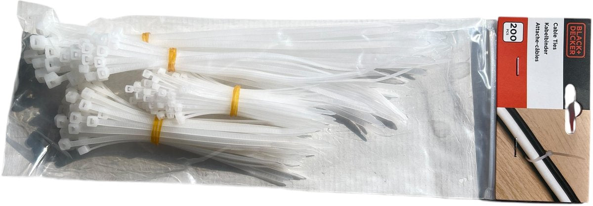 Tie wraps 200 pieces in 4 different sizes - Black & Decker