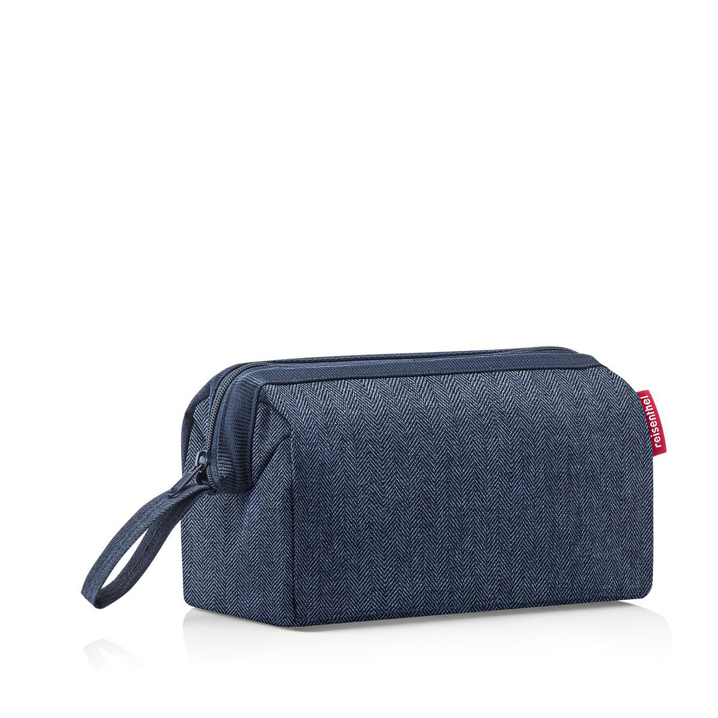 toilettas travelcosmetic herringbone dark blue zijaanzicht 