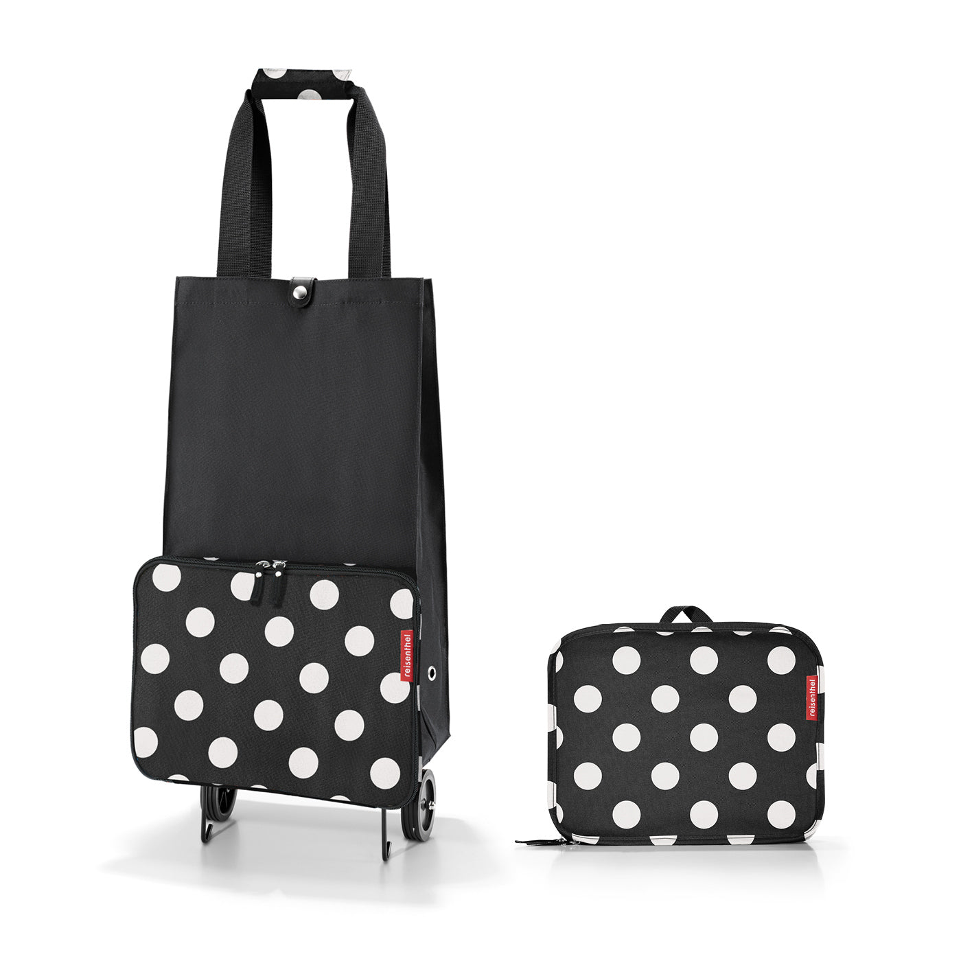 opvouwbare trolley van 30 liter in dots white opengevouwen en dichtgevouwen 