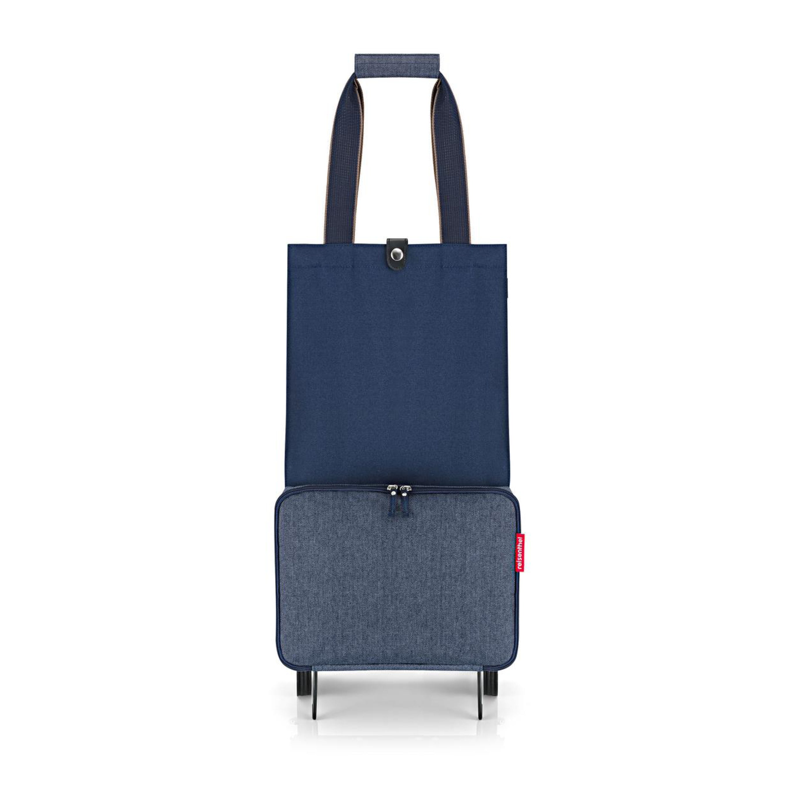 opvouwbare trolley van 30 liter in herringbone dark blue opengevouwen 