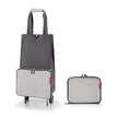 opvouwbare trolley van 30 liter in herringbone grey opengevouwen en dichtgevouwen