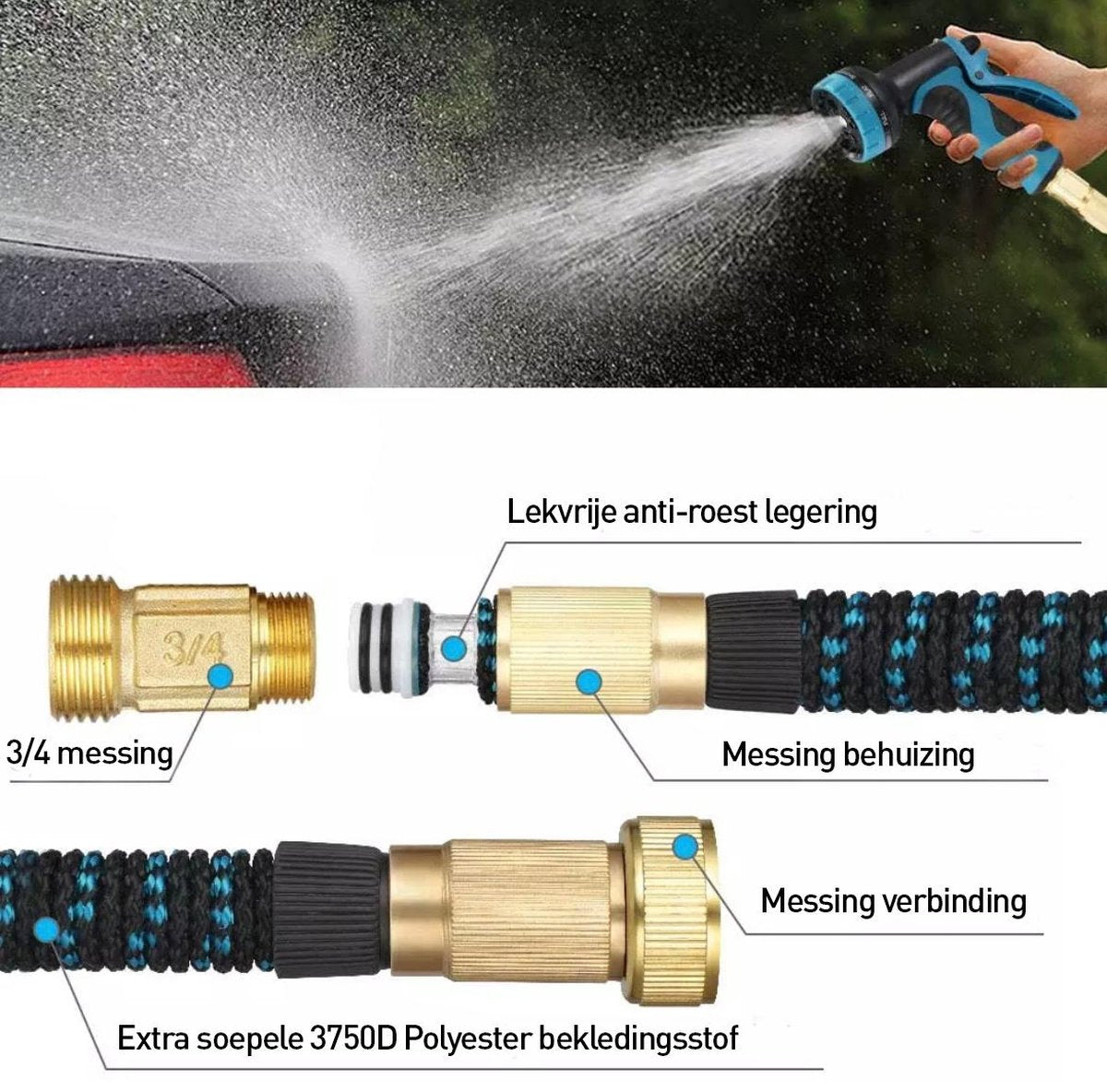 Water hose blue/black extendable up to 30m