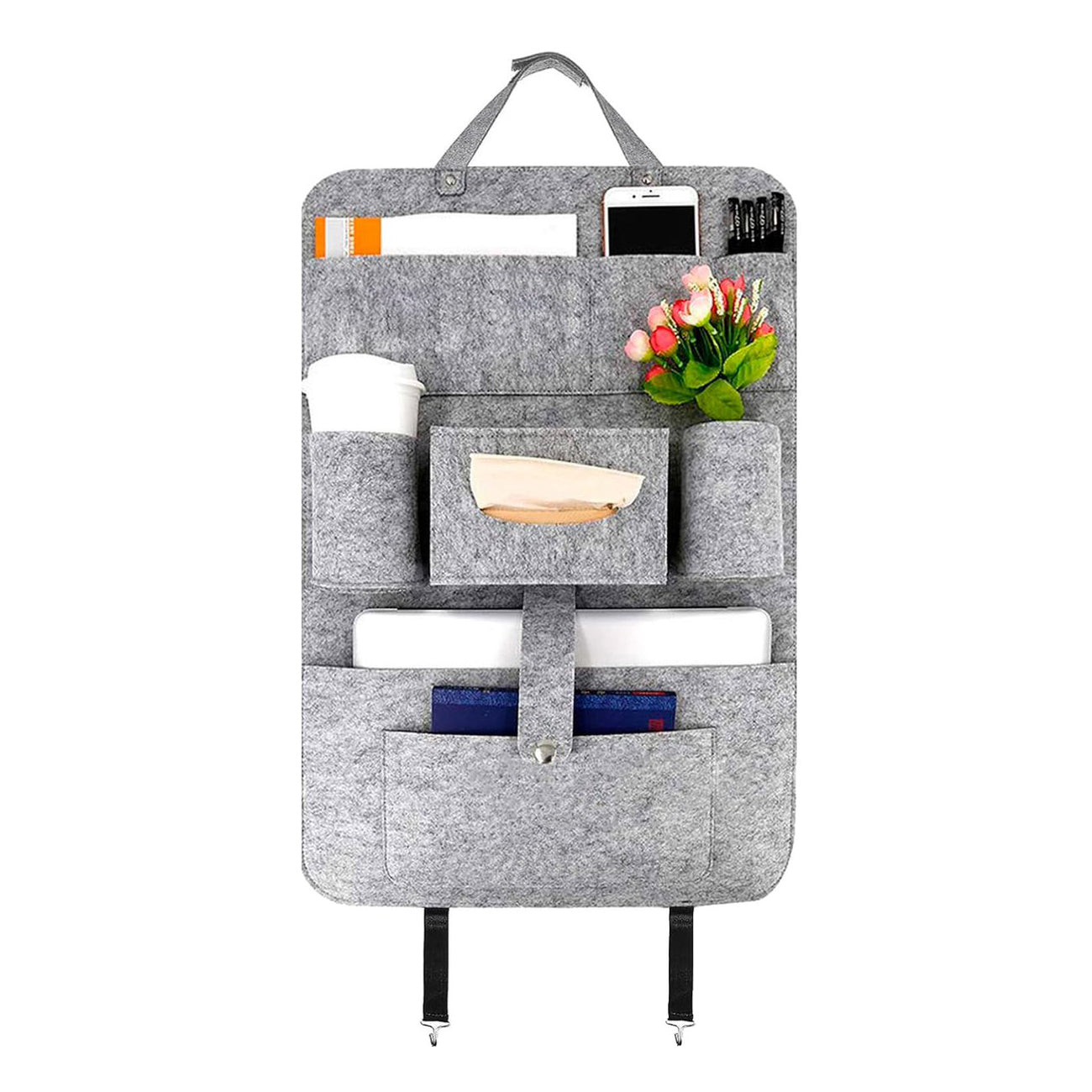Felt organiser for car seat backrest