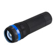 zwarte led zaklamp met blauwe ring errond 