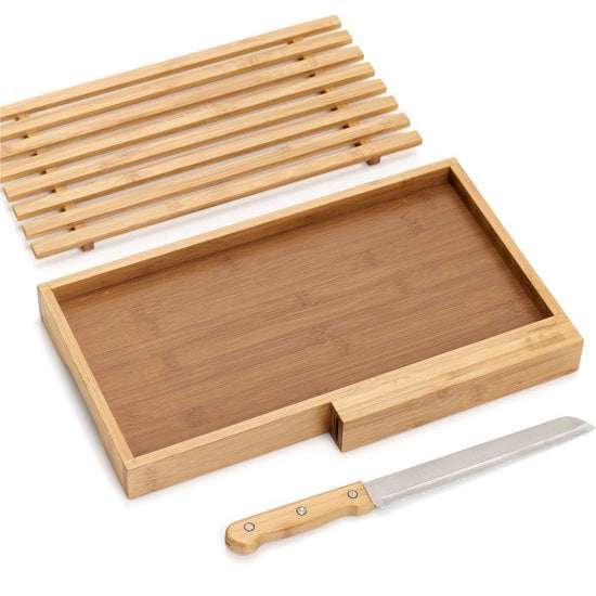 Cutting board / bread board with crumb collection and knife - Zeller